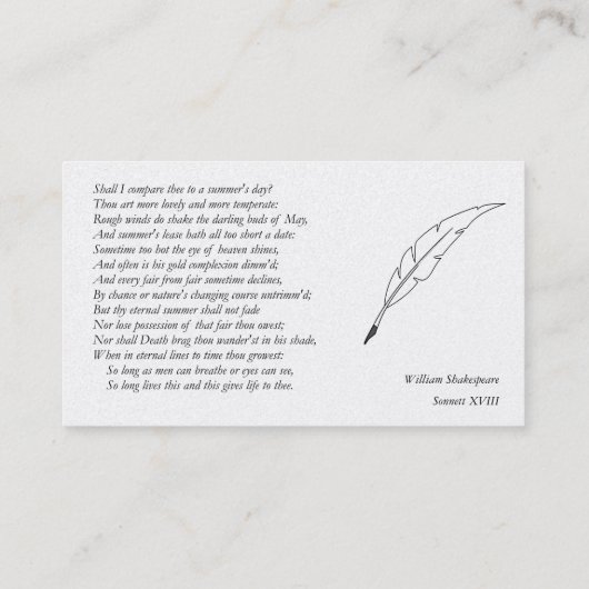 Sonnet # 18 van William Shakespeare Visitekaartje (Achterkant)