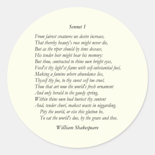 Sonnet # 1 van William Shakespeare Ronde Sticker (Voorkant)