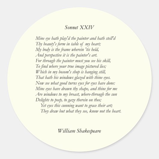 Sonnet # 24 van William Shakespeare Ronde Sticker (Voorkant)