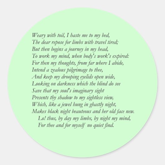 Sonnet # 27 van William Shakespeare Ronde Sticker (Voorkant)