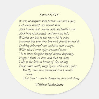Sonnet # 29 van William Shakespeare Ronde Sticker