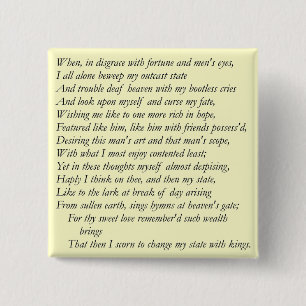 Sonnet # 29 van William Shakespeare Vierkante Button 5,1 Cm