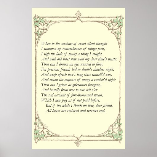 Sonnet # 30 van William Shakespeare Poster (Voorkant)