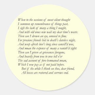 Sonnet # 30 van William Shakespeare Ronde Sticker