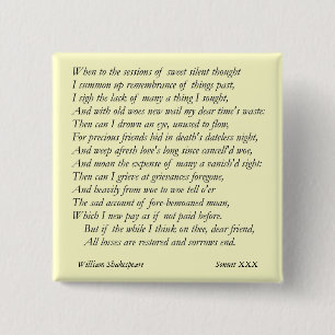 Sonnet # 30 van William Shakespeare Vierkante Button 5,1 Cm
