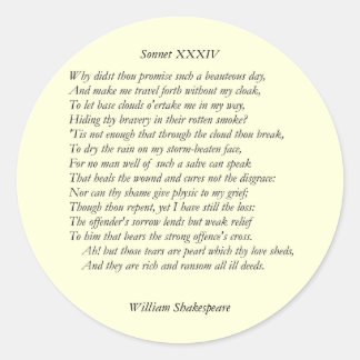 Sonnet # 34 van William Shakespeare Ronde Sticker