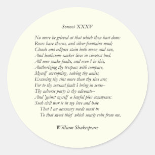 Sonnet # 35 door William Shakespeare Ronde Sticker