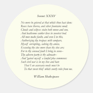 Sonnet # 35 door William Shakespeare Ronde Sticker
