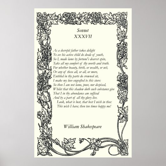 Sonnet # 37 van William Shakespeare Poster (Voorkant)