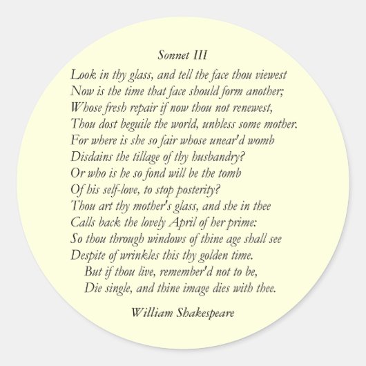 Sonnet # 3 van William Shakespeare Ronde Sticker (Voorkant)
