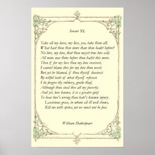 Sonnet # 40 van William Shakespeare Poster