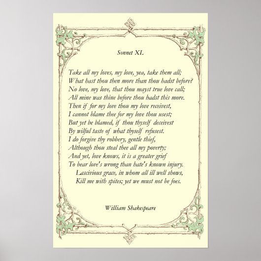 Sonnet # 40 van William Shakespeare Poster (Voorkant)