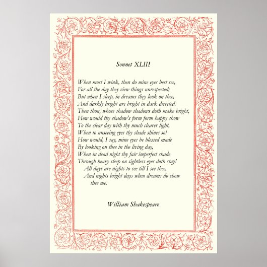 Sonnet # 43 van William Shakespeare Poster (Voorkant)