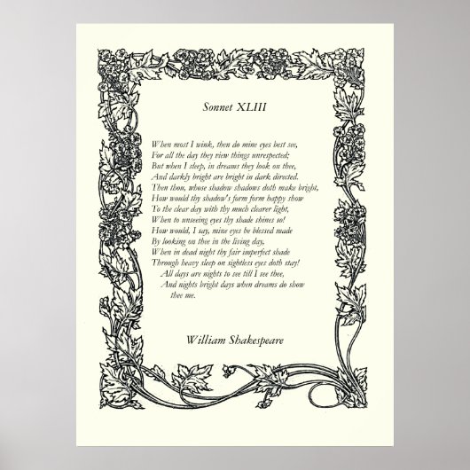 Sonnet # 43 van William Shakespeare Poster (Voorkant)