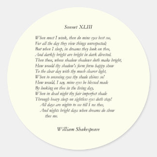 Sonnet # 43 van William Shakespeare Ronde Sticker