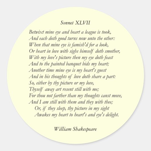 Sonnet # 47 van William Shakespeare Ronde Sticker (Voorkant)