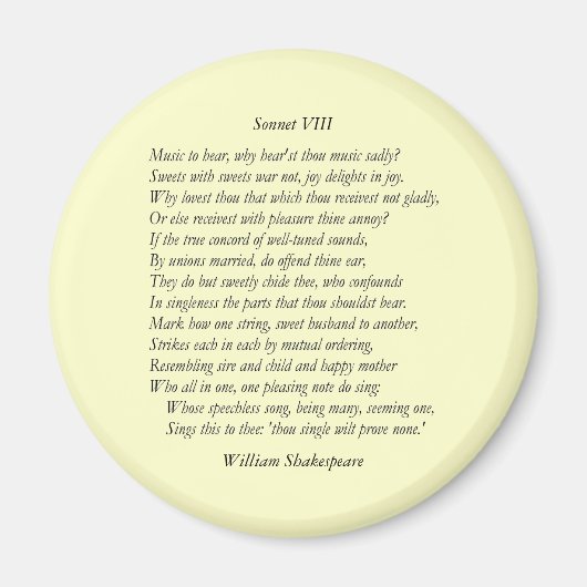 Sonnet # 8 van William Shakespeare Magneet (Voorkant)