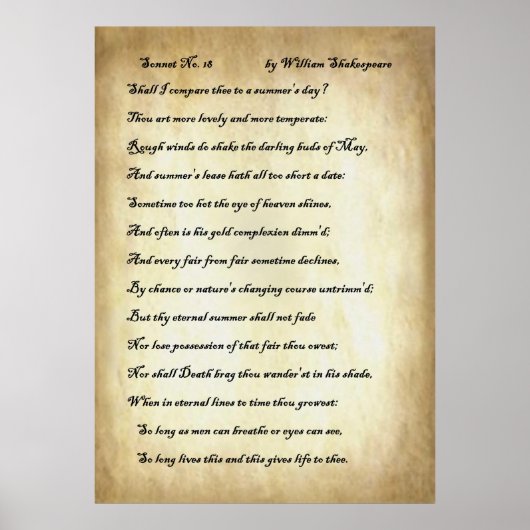 Sonnet No. 18 van William Shakespeare Poster (Voorkant)