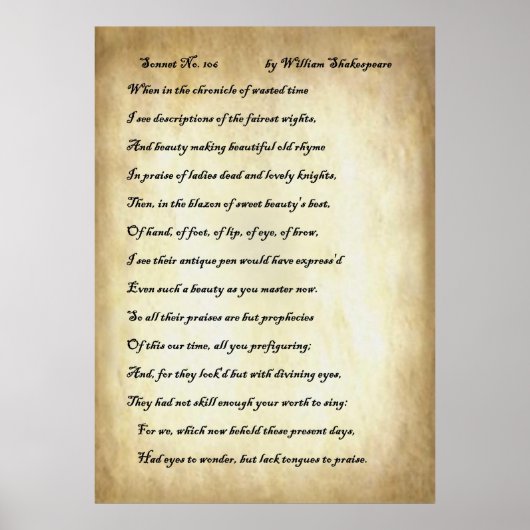 Sonnet nr. 106 van William Shakespeare Poster (Voorkant)