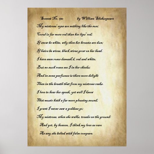 Sonnet nr. 130 van William Shakespeare Poster (Voorkant)