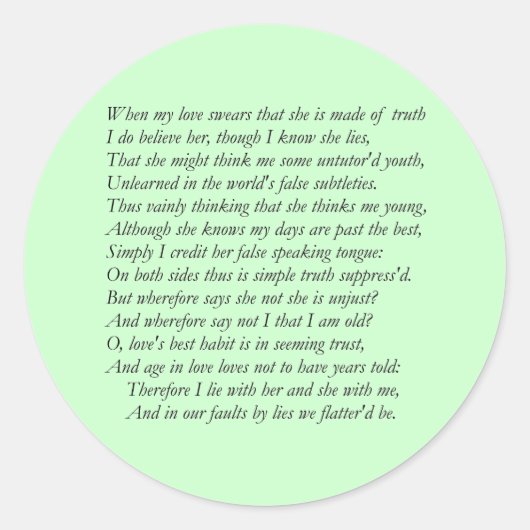 Sonnet Number 138 van William Shakespeare Ronde Sticker (Voorkant)