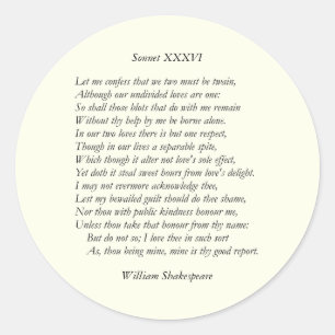Sonnet Nummer 36 van William Shakespeare Ronde Sticker