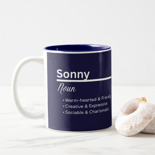 Sonny Boy Personalized Name Definition Tweekleurige Koffiemok (Met donut)