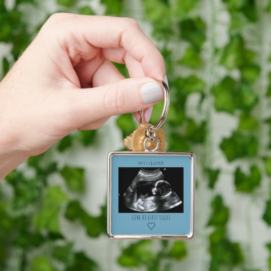 Sonogram Afbeelding Foto Gift Baby Ultrasound Blue Sleutelhanger (Hand)