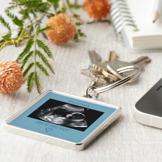 Sonogram Afbeelding Foto Gift Baby Ultrasound Blue Sleutelhanger (Zijkant)