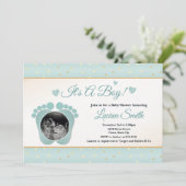 Sonogram Baby shower Invitation Boy, Blue Toes Kaart (Staand voorkant)