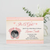 Sonogram Baby shower Invitation Girl, Pink Toes Kaart (Staand voorkant)