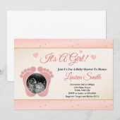 Sonogram Baby shower Invitation Girl, Pink Toes Kaart (Voorkant / Achterkant)