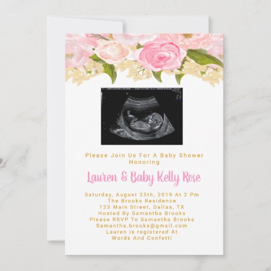 Sonogram Baby Shower Invitations, Baby Girl Shower Kaart (Voorkant)