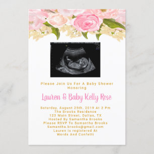 Sonogram Baby Shower Invitations, Baby Girl Shower Kaart