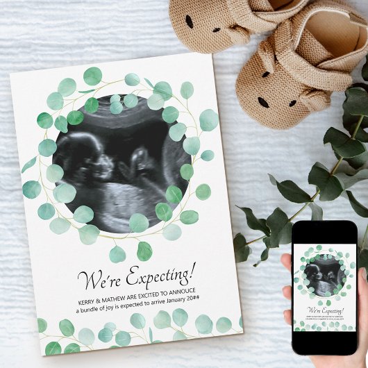 Sonogram Foto Eucalyptus Groene Blad Pregnancy Aankondiging