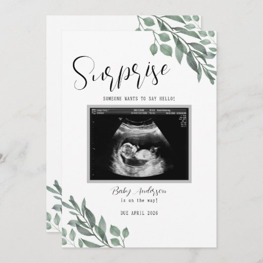 Sonogram Neutral Green Card Baby Announcement Aankondiging (Voorkant / Achterkant)