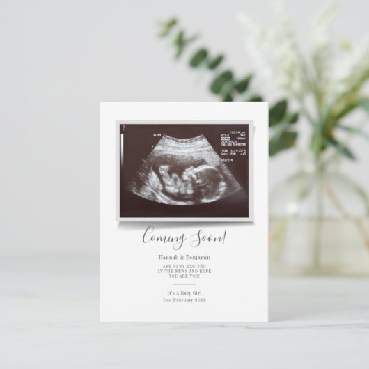 Sonogram Typografie Ultrageluid Foto Zwangerschap Aankondigingskaart (Staand voorkant)