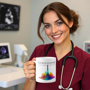 Sonographer-kleurrijke ultrasone golven grote koffiekop