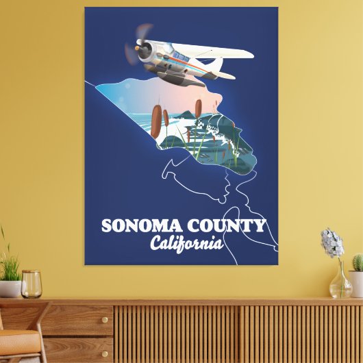 Sonoma County California-kaart Canvas Afdruk (Insitu (Woonkamer))