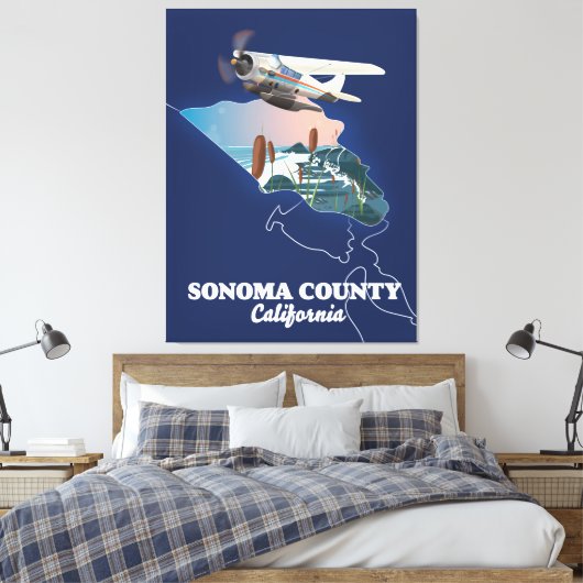 Sonoma County California-kaart Canvas Afdruk (Insitu (Slaapkamer))