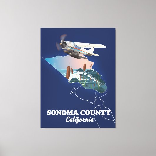 Sonoma County California-kaart Canvas Afdruk (Voorkant)