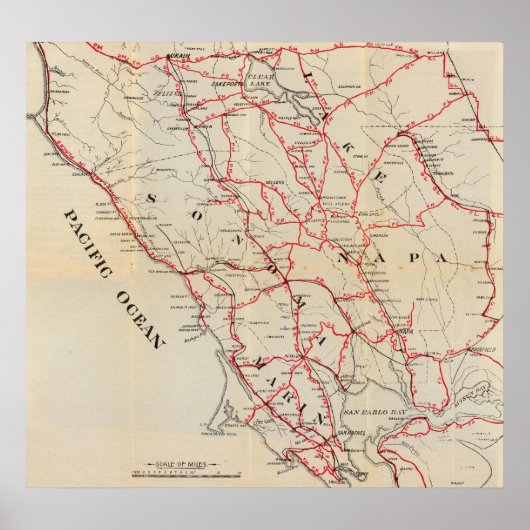 Sonoma, Marin, Lake en Napa County Poster (Voorkant)