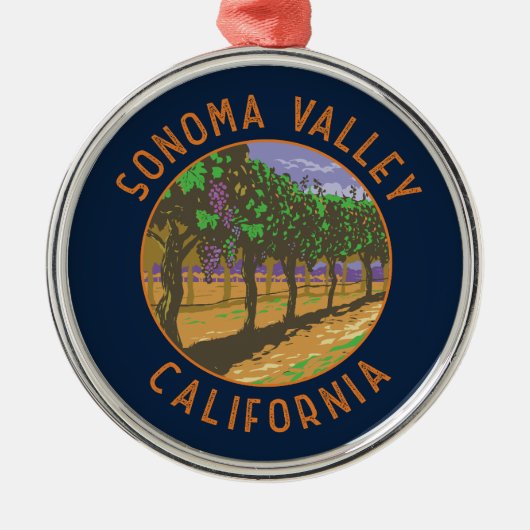 Sonoma Valley California Retro noodcirkel Metalen Ornament (Voorkant)