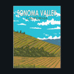 Sonoma Valley California Travel Art Vintage Briefkaart<br><div class="desc">Sonoma Valley in een vectorkunststijl. Sonoma County is een wijngebied ten noorden van San Francisco. Honderden wijngaarden,  variërend van kleine familiebedrijven tot internationale wijnhuizen,  liggen te midden van de glooiende heuvels en valleien.</div>