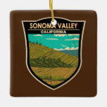 Sonoma Valley California Travel Art Vintage Keramisch Ornament<br><div class="desc">Sonoma Valley in een vectorkunststijl. Sonoma County is een wijngebied ten noorden van San Francisco. Honderden wijngaarden,  variërend van kleine familiebedrijven tot internationale wijnhuizen,  liggen te midden van de glooiende heuvels en valleien.</div>
