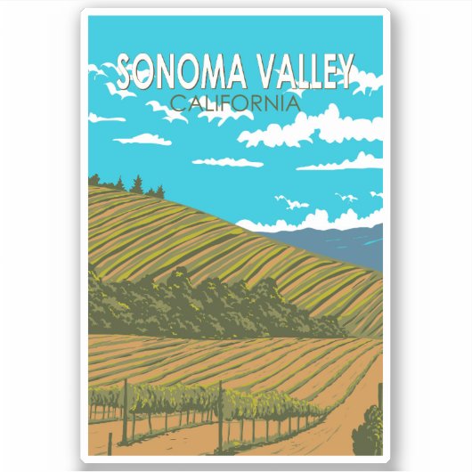 Sonoma Valley California Travel Art Vintage Sticker (Voorkant)