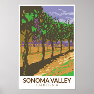 Sonoma Valley Californië Wijngaard Reis Vintage Poster