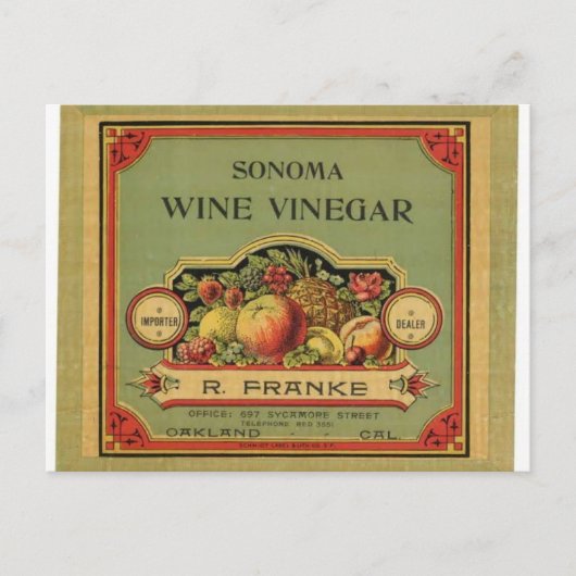 Sonoma Vinegar, Adverteren etiket Briefkaart (Voorkant)