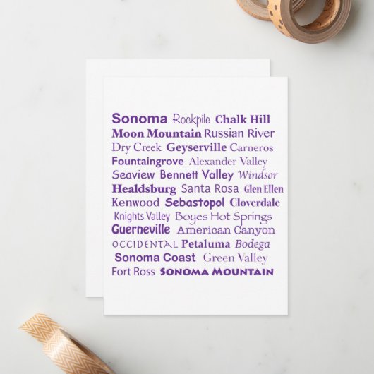 Sonoma Wines Flat Note Kaart Notitiekaartje (Voorkant / Achterkant in situ)