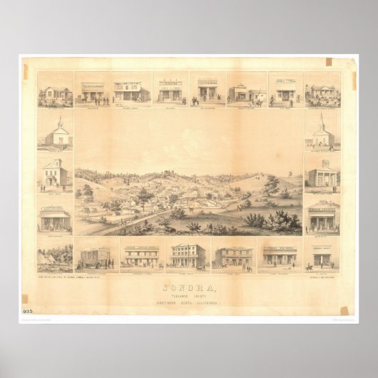Sonora, CA. Panoramische kaart 1854 (1647A) - niet Poster (Voorkant)
